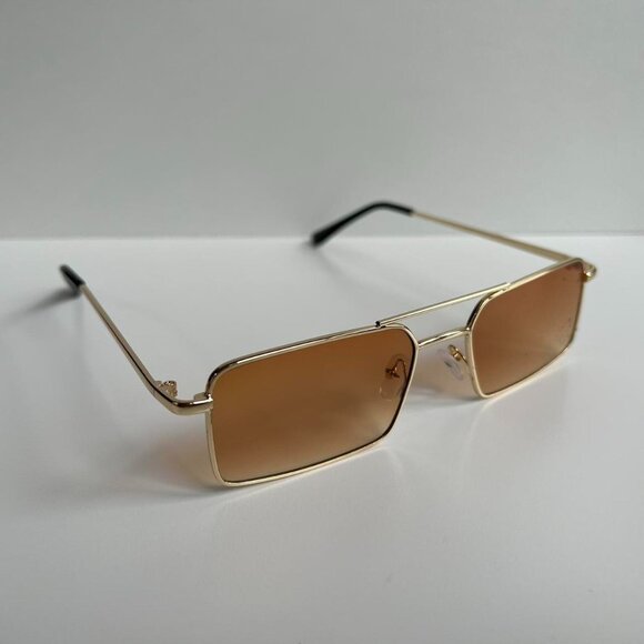 vintage y2k 90s 2000s unique slim gold trim square sunglasses - Picture 3 of 7